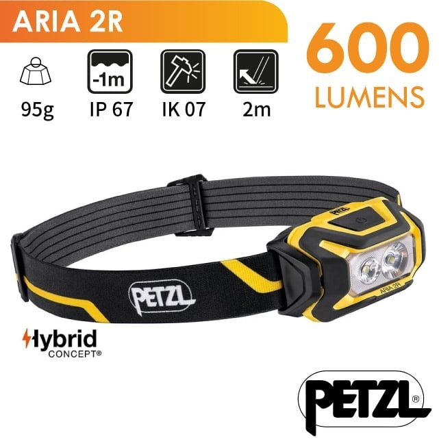 【法國 Petzl】ARIA 2R 超輕量頭燈(600流明.含鋰電池.IPX67防水)/E071AA00 黑黃✿30E010